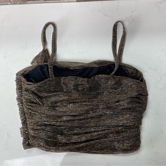 ZARA Gold Silver lurex Metallic Sleeveless Short Crop Top w/Ruffle Front Sz S - Picture 7 of 13